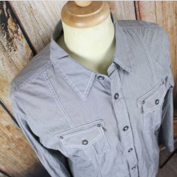 Buckle Men's XL Slim Fit Gray Metal Button Shirt - Picture 6 of 7